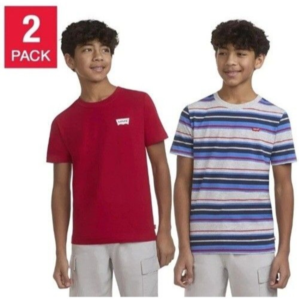 Levi's Pack Of 2 Youth Tees Graphic & Stripes Red Blue Gray XL NWT